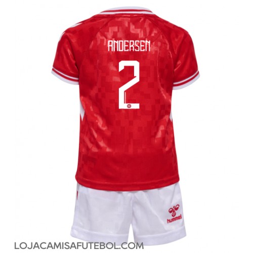 Camisa de Futebol Dinamarca Joachim Andersen #2 Equipamento Principal Infantil Europeu 2024 Manga Curta (+ Calças curtas)